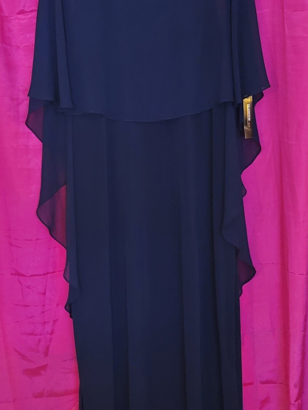 Navy Blue Layered Chiffon Evening Dress
